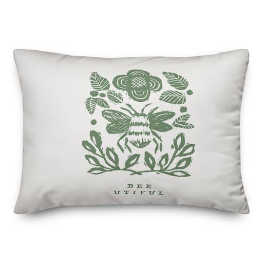 Bumblebee And Leaves Yellow 14" x 20" Throw Pillow